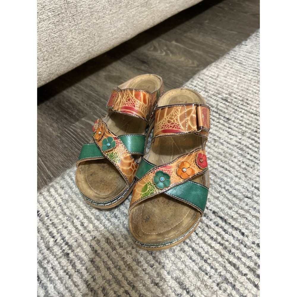 Spring Step L' Artiste Womens EUR 40 US 9 Floral Leather Delight Wedge Sandals